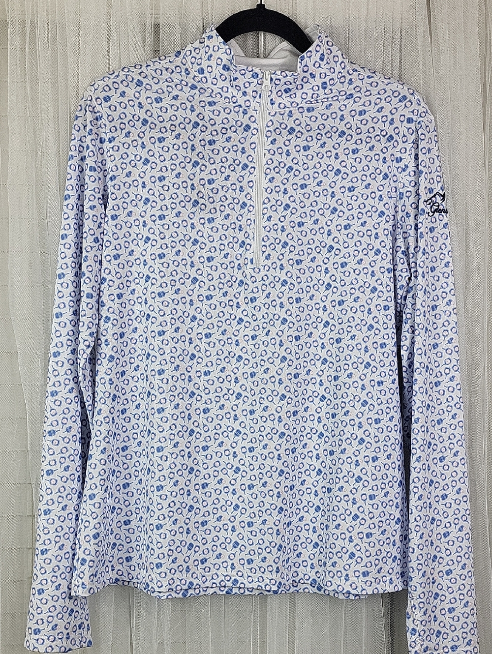 Straight Down pickleball print Long-Sleeve Half-Zip Top SPF 50. Size L
